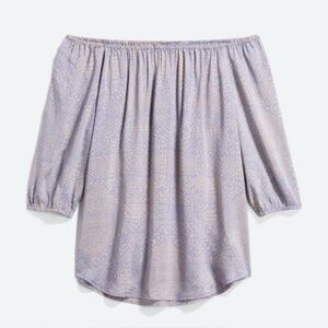 Tart Calyse Women’s Blouse Size M Periwinkle with cream design On/Off Shoulder